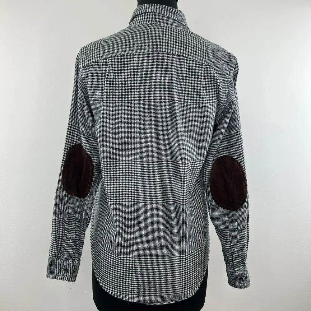 J. Crew Gray Houndstooth Long Sleeve Button-Down Elbow Patch Shirt Size XS